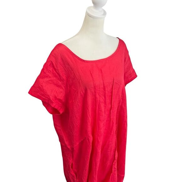 Lisa Bayne Red 100% Linen Midi Dress with Pockets Size XL Made in USA - Picture 4 of 6